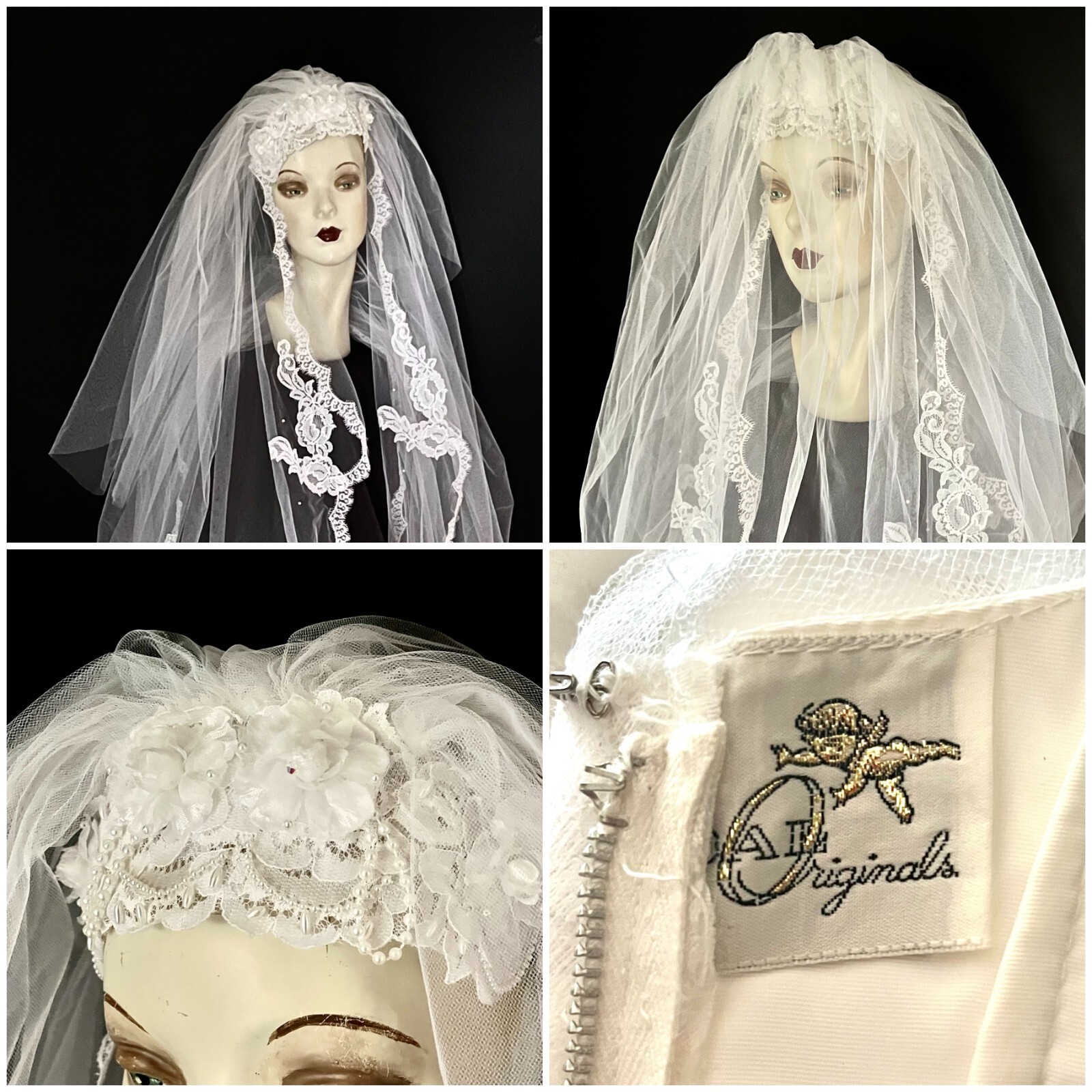 1950s Cupid Originals Cupcake Tiered Wedding Gown & Headpiece, White, Mint, XXS