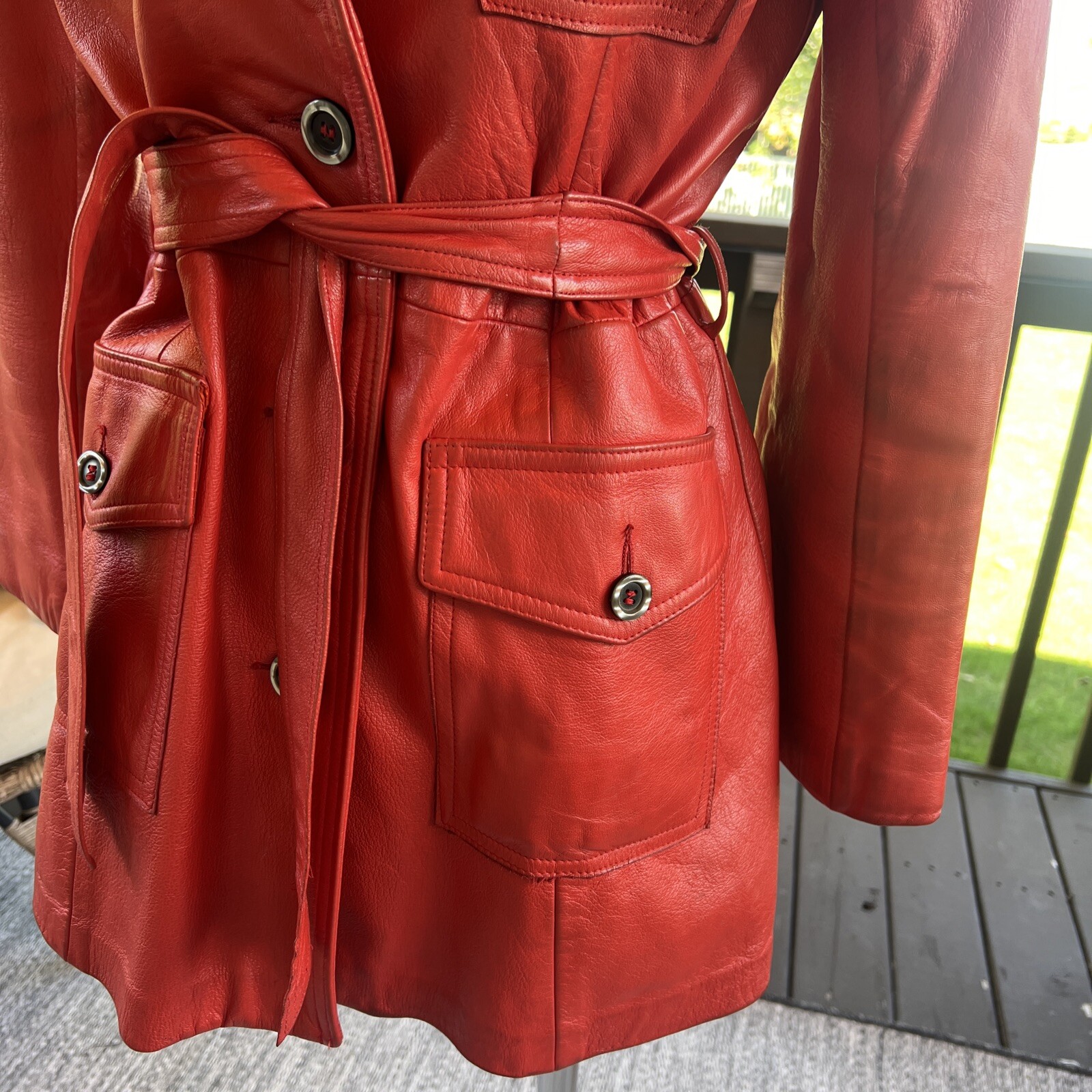 70’s Red Orange Leather Belted MOD jacket By The Parisian New England Sportswea