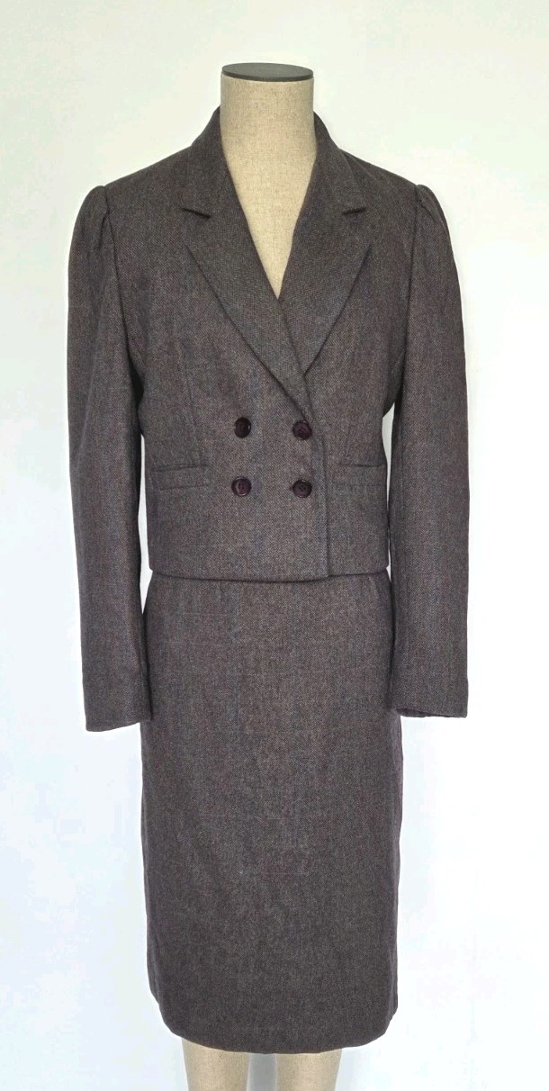VTG 80s Donnybrook Wool Tweed Skirt Suit Set Sz 9/10 Lined Double Breasted- EXC