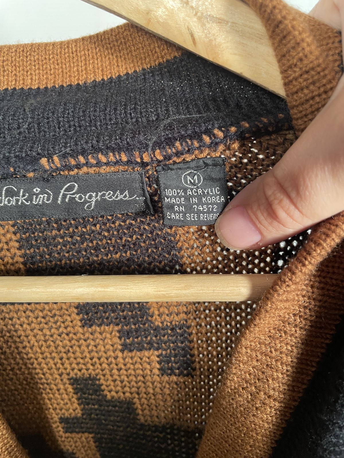 Vintage 1980s Brown Houndstooth Cardigan With Attached Collar Tie Size M