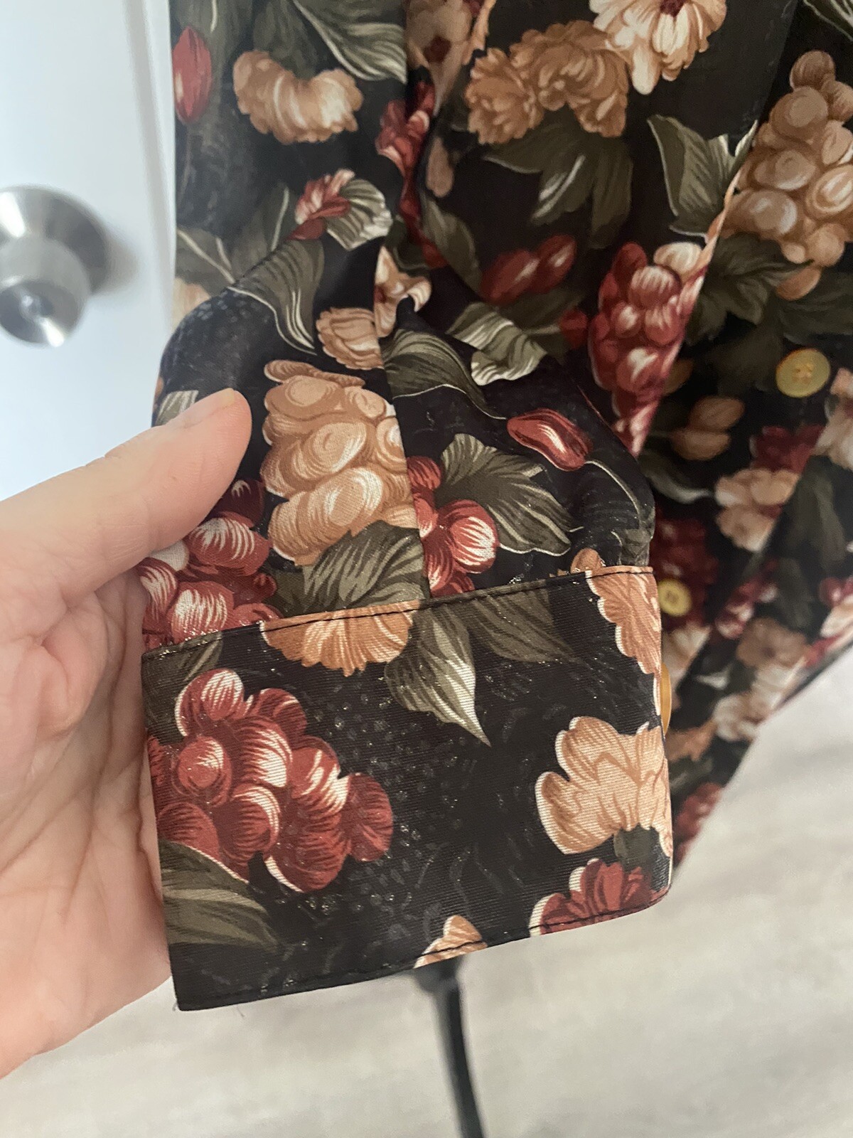 Vintage 90s Mob Wife Office Siren 70s Glam Floral Metallic Blouse Sz P* USA