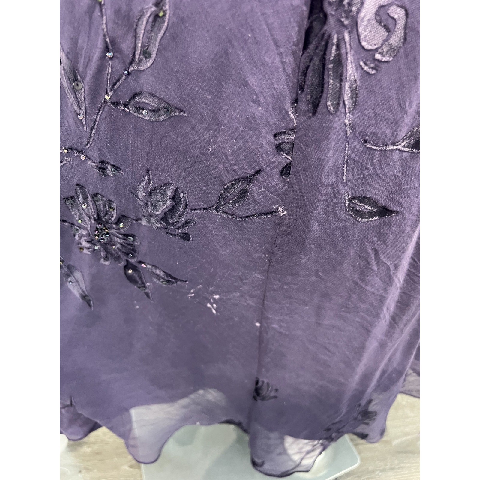 Vintage Martha Lynn Purple Beaded Embroidered Silk Mesh Slip Maxi Gown Dress 6