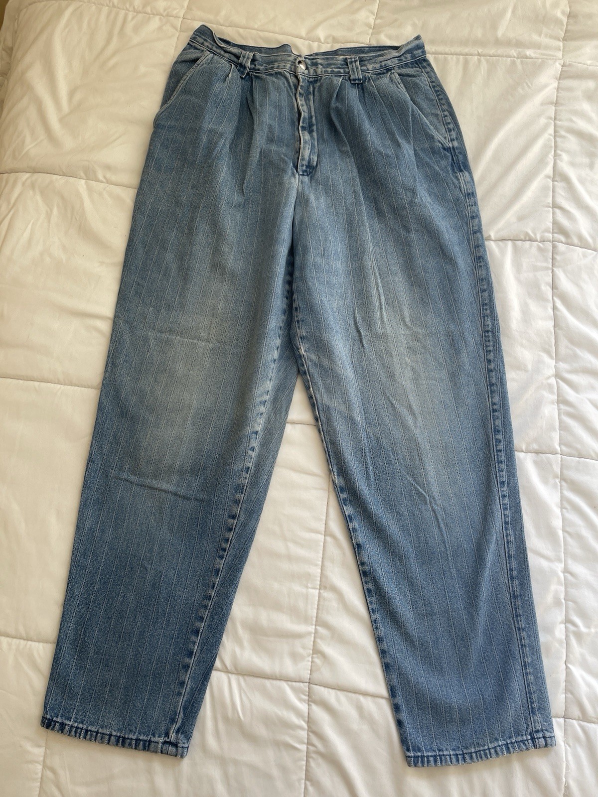 Vintage 70s Women’s Jeans Pinstripe Boho Hippie Size 30×28 Retro USA Denim Wide