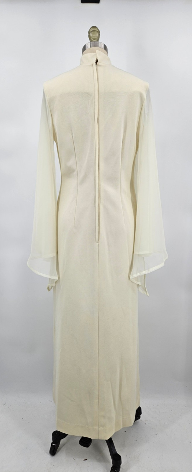 VTG Alfred Shaheen Maxi Dress Womens 10 Asian Inspired Sheer Bell Sleeves Slit