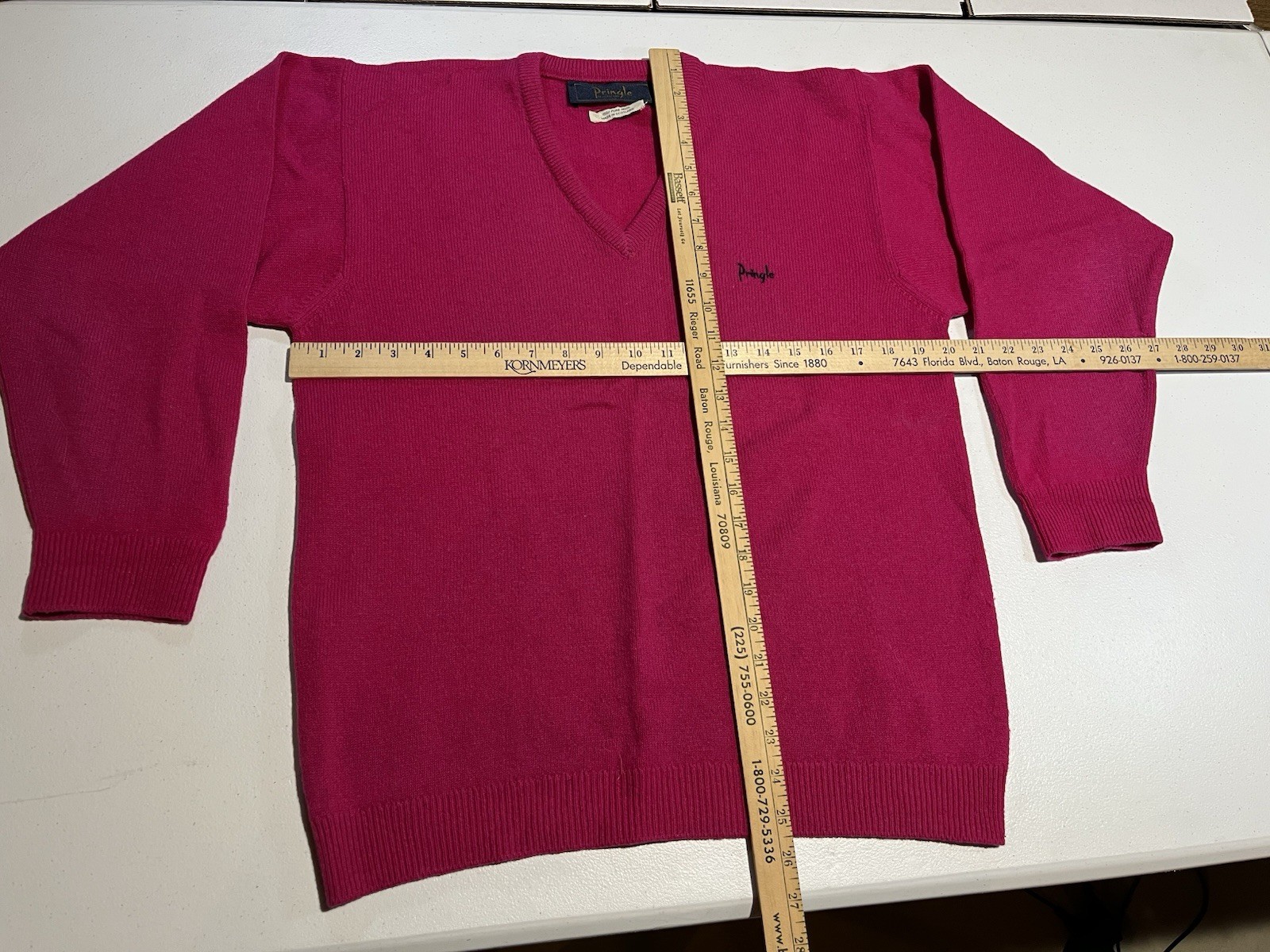 vtg Pringle 100% Wool Sweater Scotland Made Pink Purple V-Neck Knit Women Medium