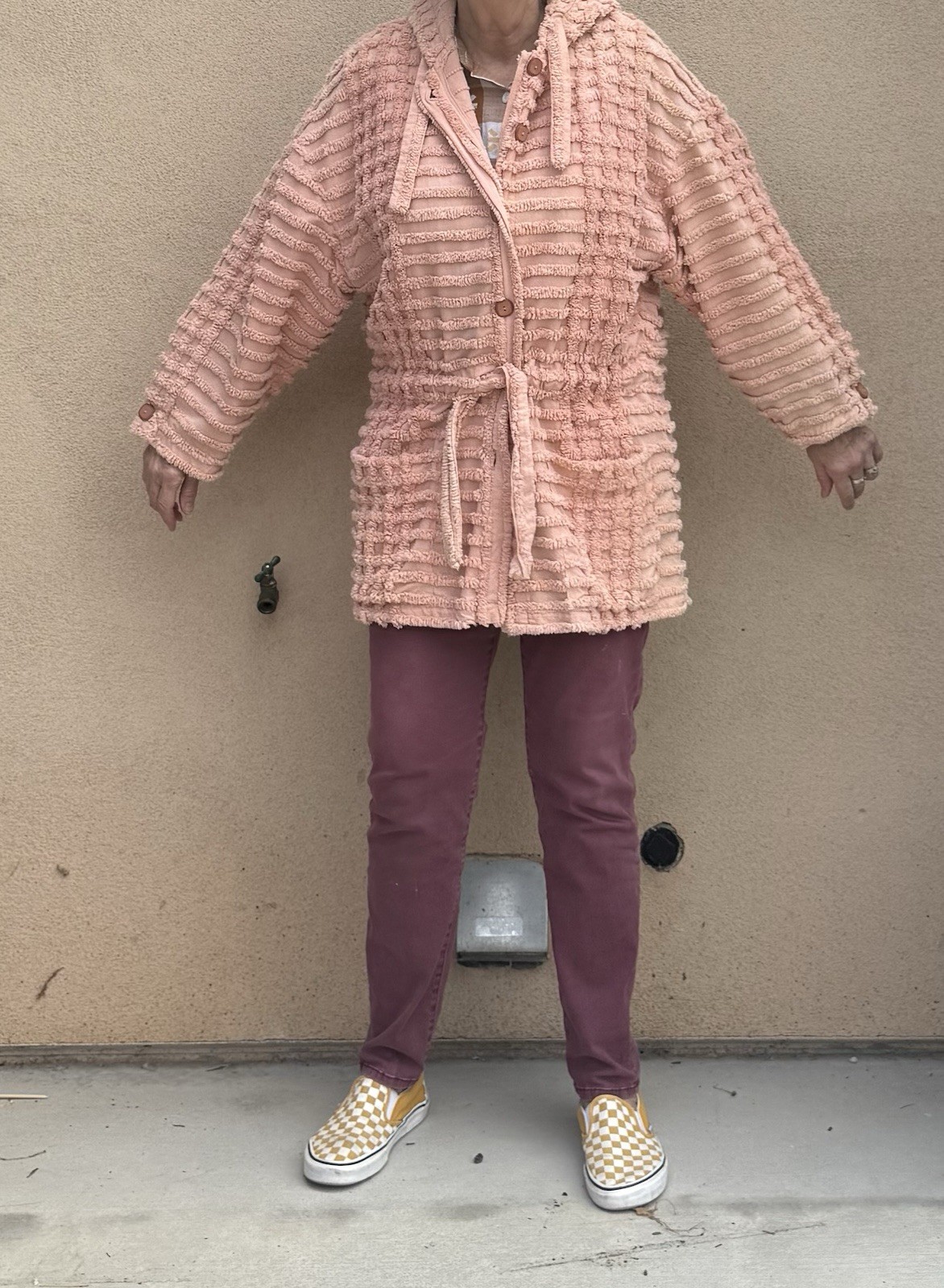 Vintage Chenille Jacket W Tie Peach Kokonuts Laguna Beach M/L One Of A Kind