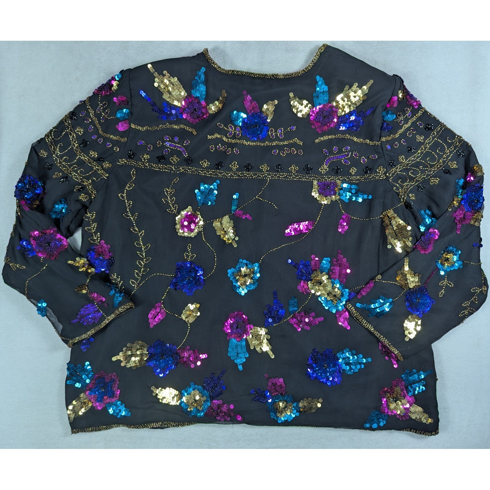 Drapers & Damon’s Vintage Silk Sequin Beaded Floral Evening Jacket Black Plus 2X