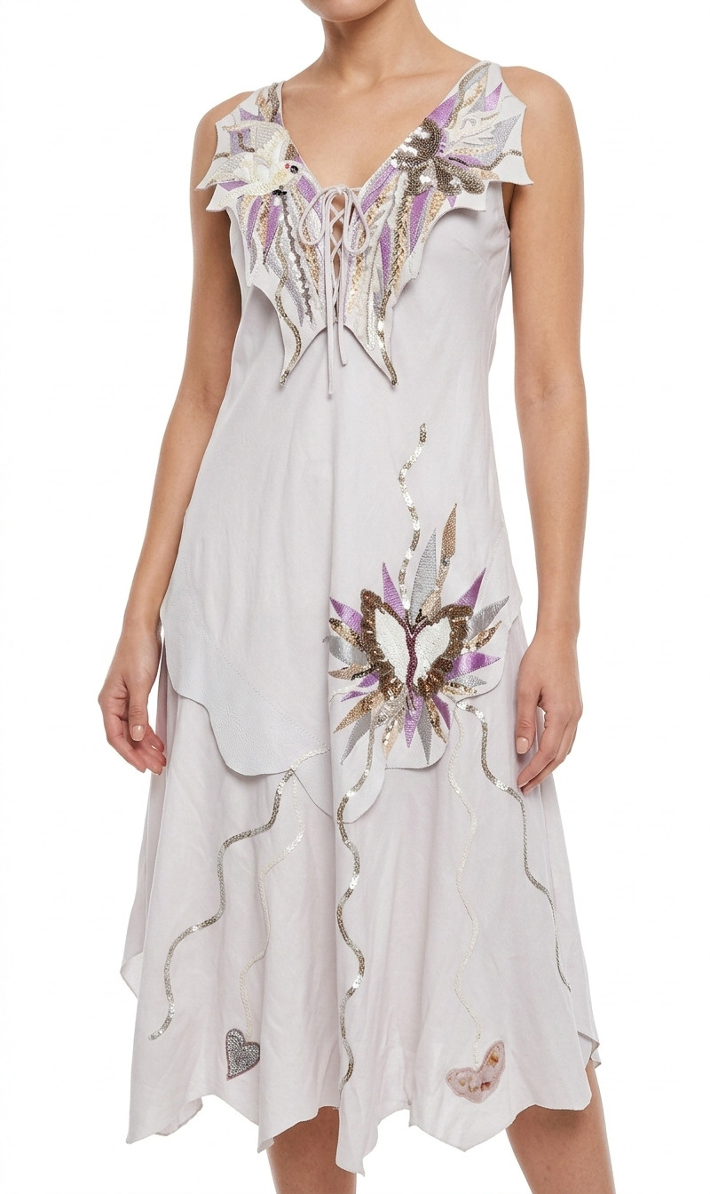 Leather Halter Dress Gown Western Natasha Leder Germany S M 6 8 Fairycore Boho