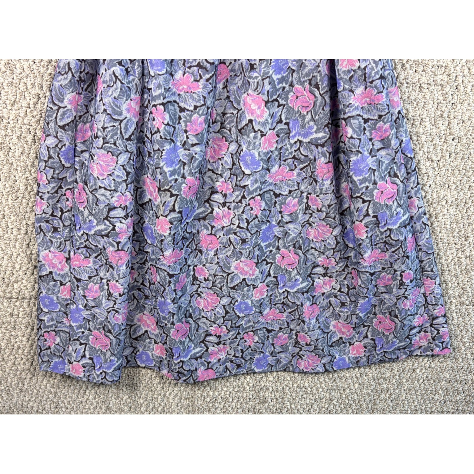 Vintage Sue Sherry 70s Union Made Belted Shoulder Pad Floral Lace Dress 16