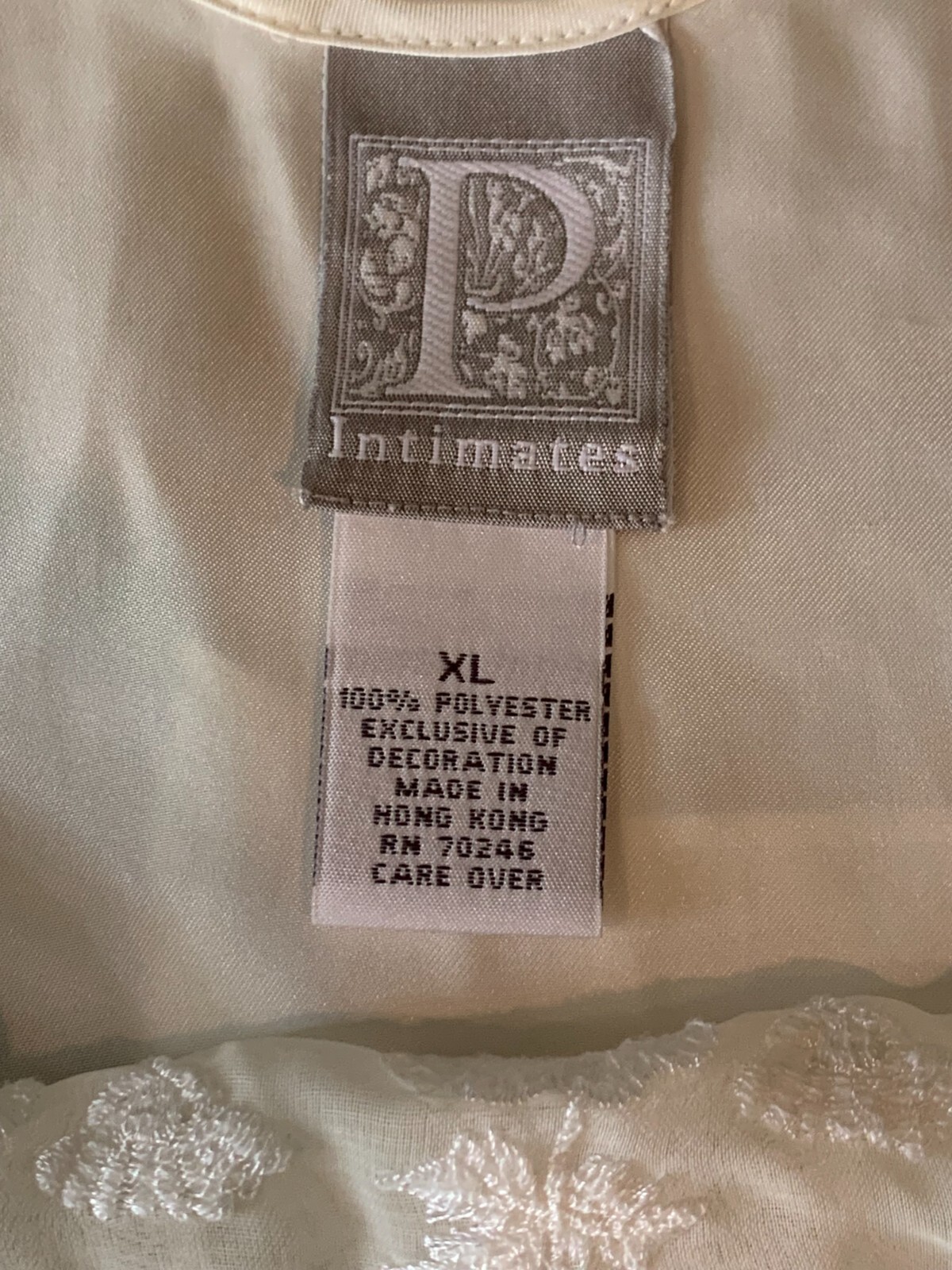 Vtg Ivory Satin Poly Lace Embroider Nightgown Long Elegant Sexy P Intimates -XL