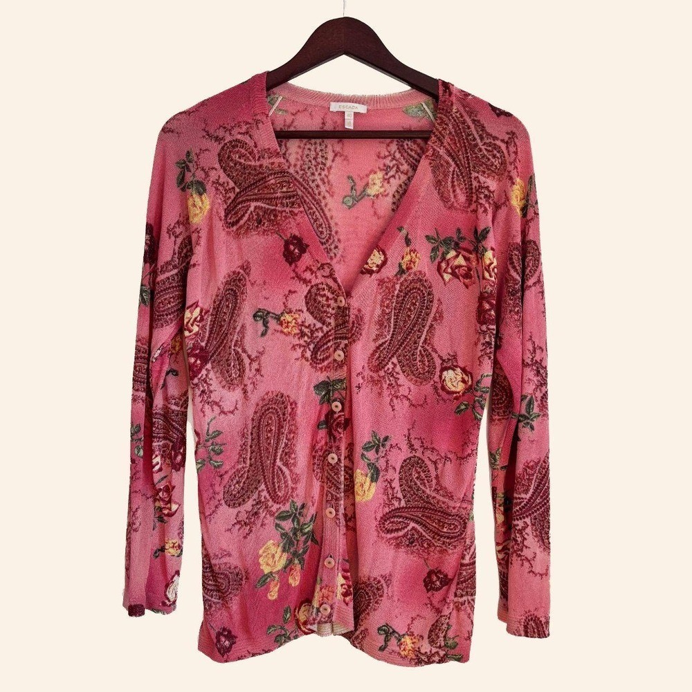 Vintage Escada Paisley & Floral Knit Cardigan