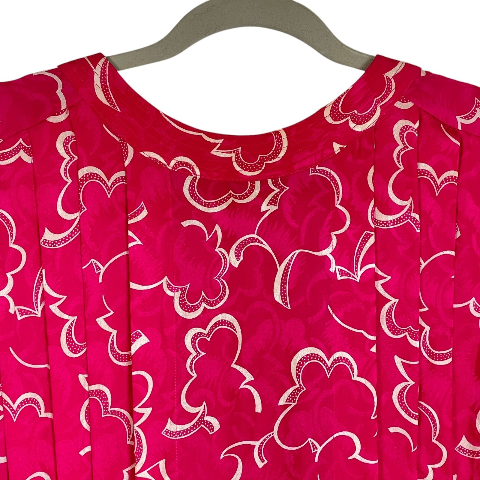 Argenti Vintage 100% Silk Magenta Pink Floral Jacquard Midi Dress Size 12