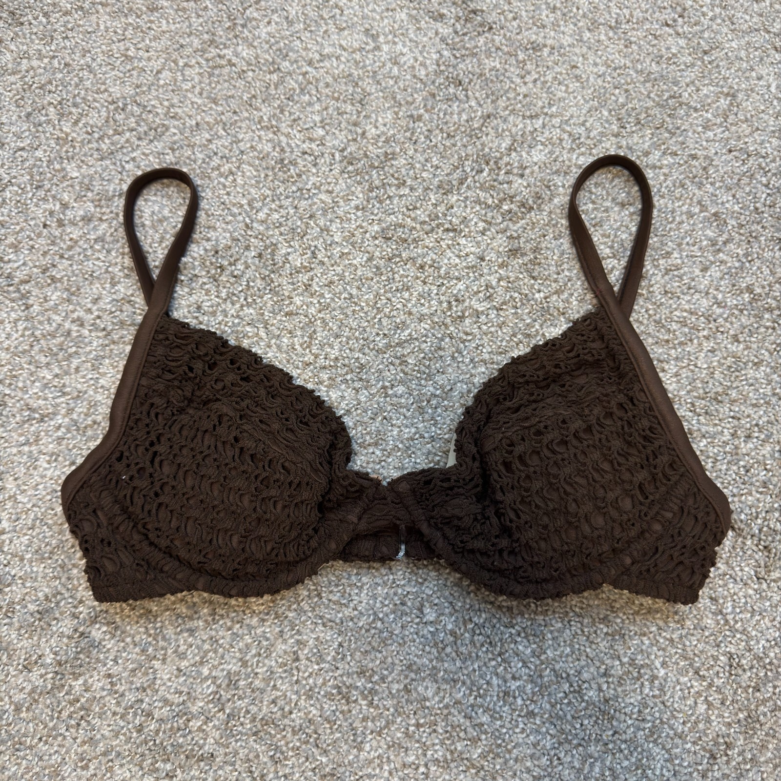 Y2K Vintage Victoria’s Secret Bikini Swim Top Medium Large Brown Crochet Coconut