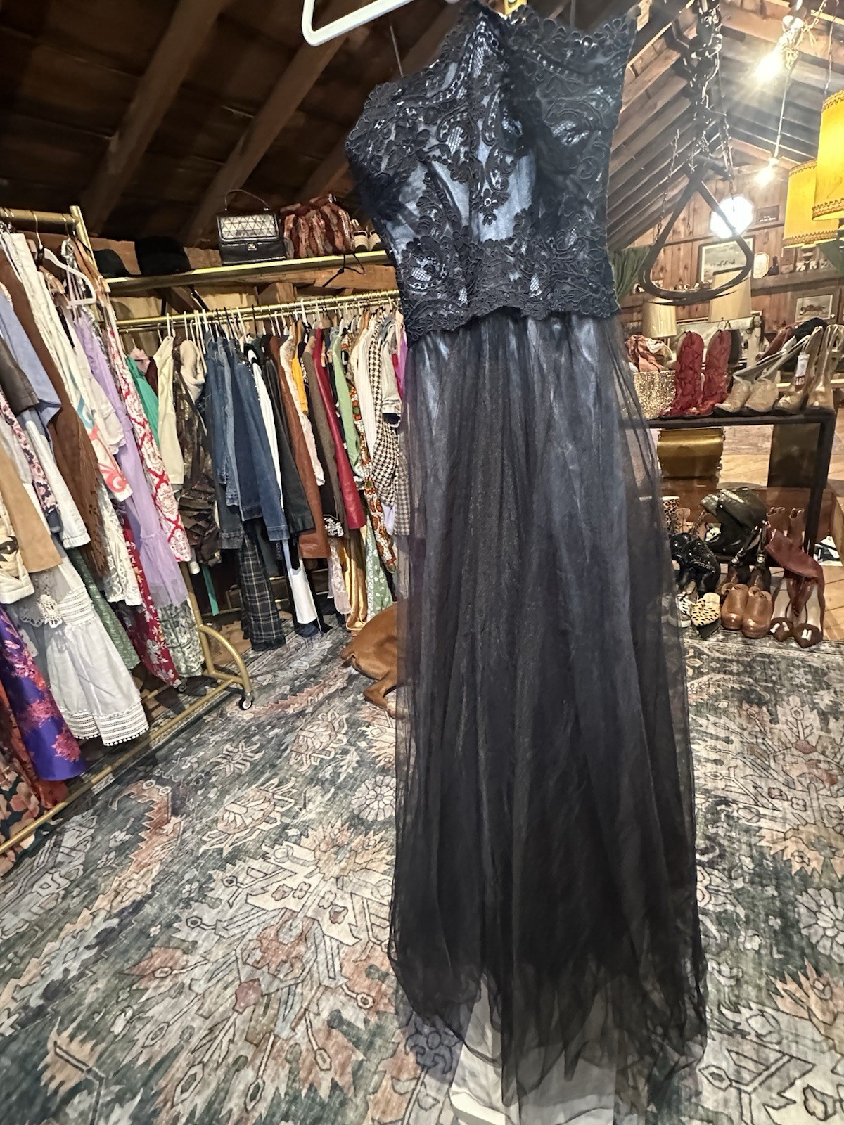 Dave & Johnny Black Lace Ball Gown Dress Size 4 Chest 30 in Waist 26 in