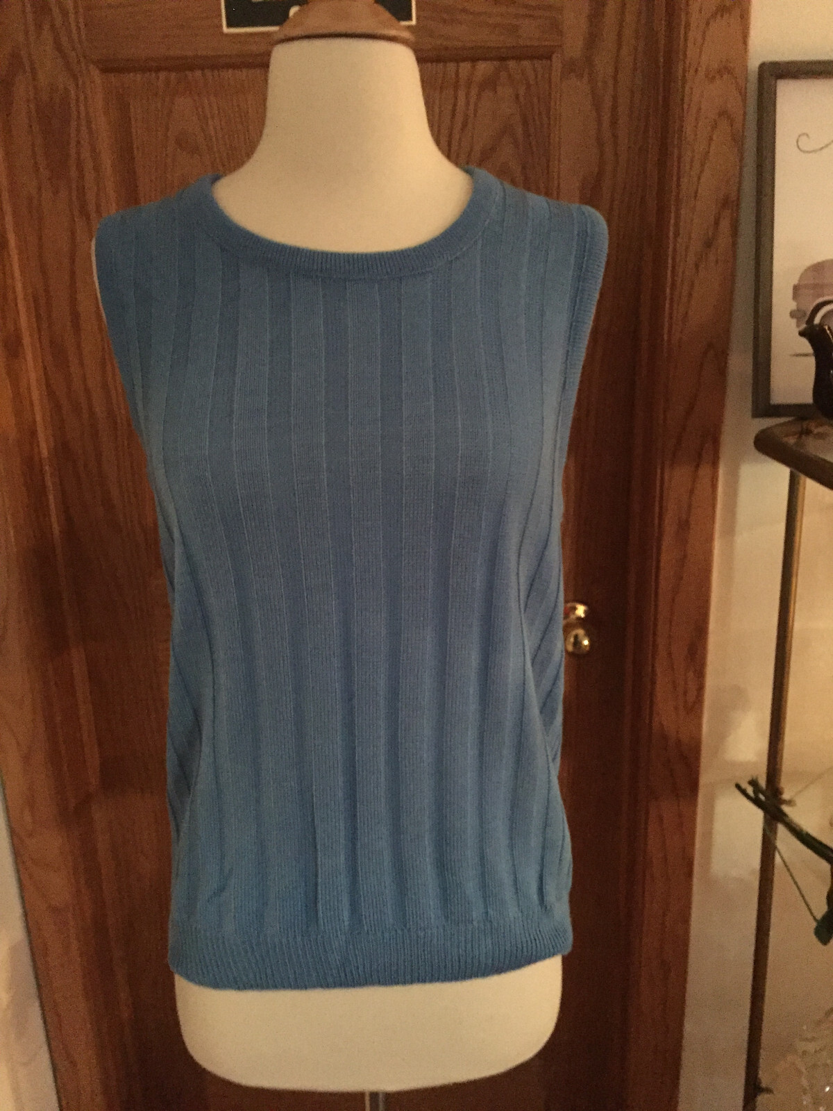 Vintage 70’s 80’s Sweater Vest Periwinkle Blue Cable Knit Size L