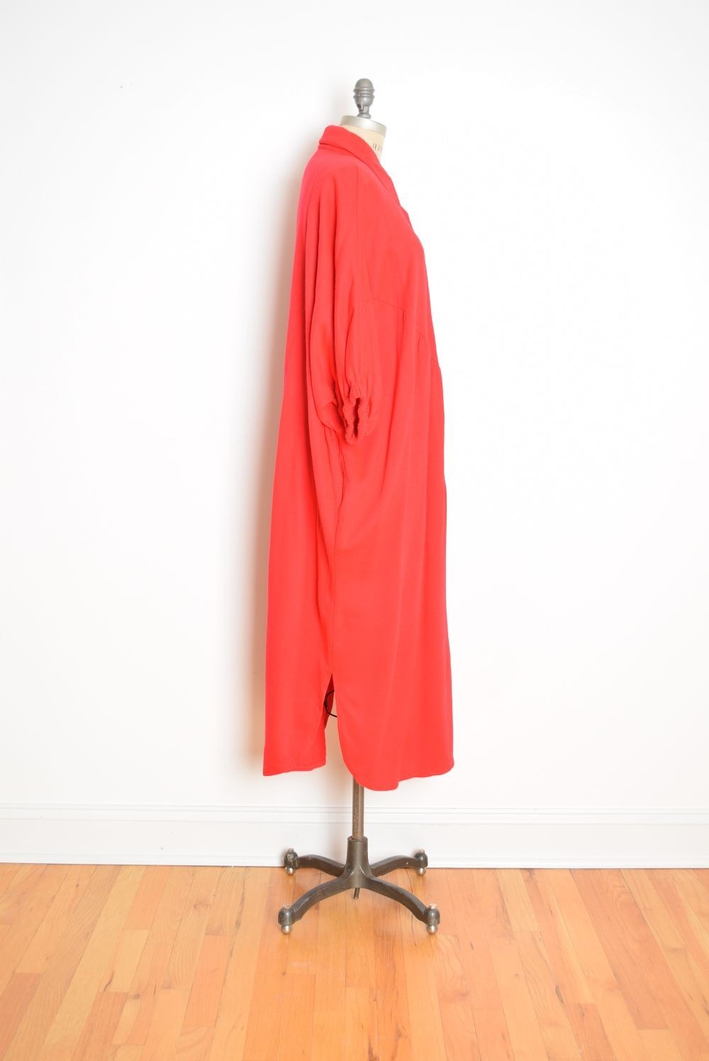vintage 70s caftan dress David Brown red fleece draped disco batwing dolman maxi