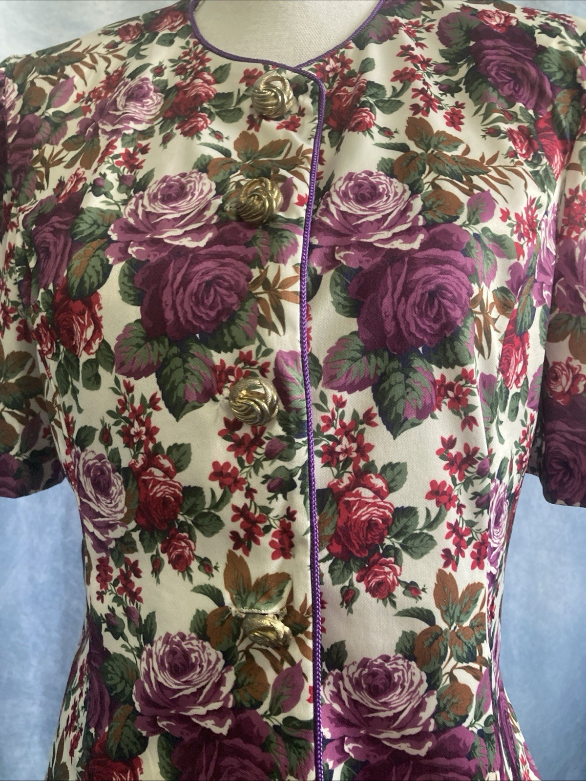 Vtg 80s 90s Whirlaway Frocks Floral Peplum Top Blouse Puff Sleeve Shoulder Pads