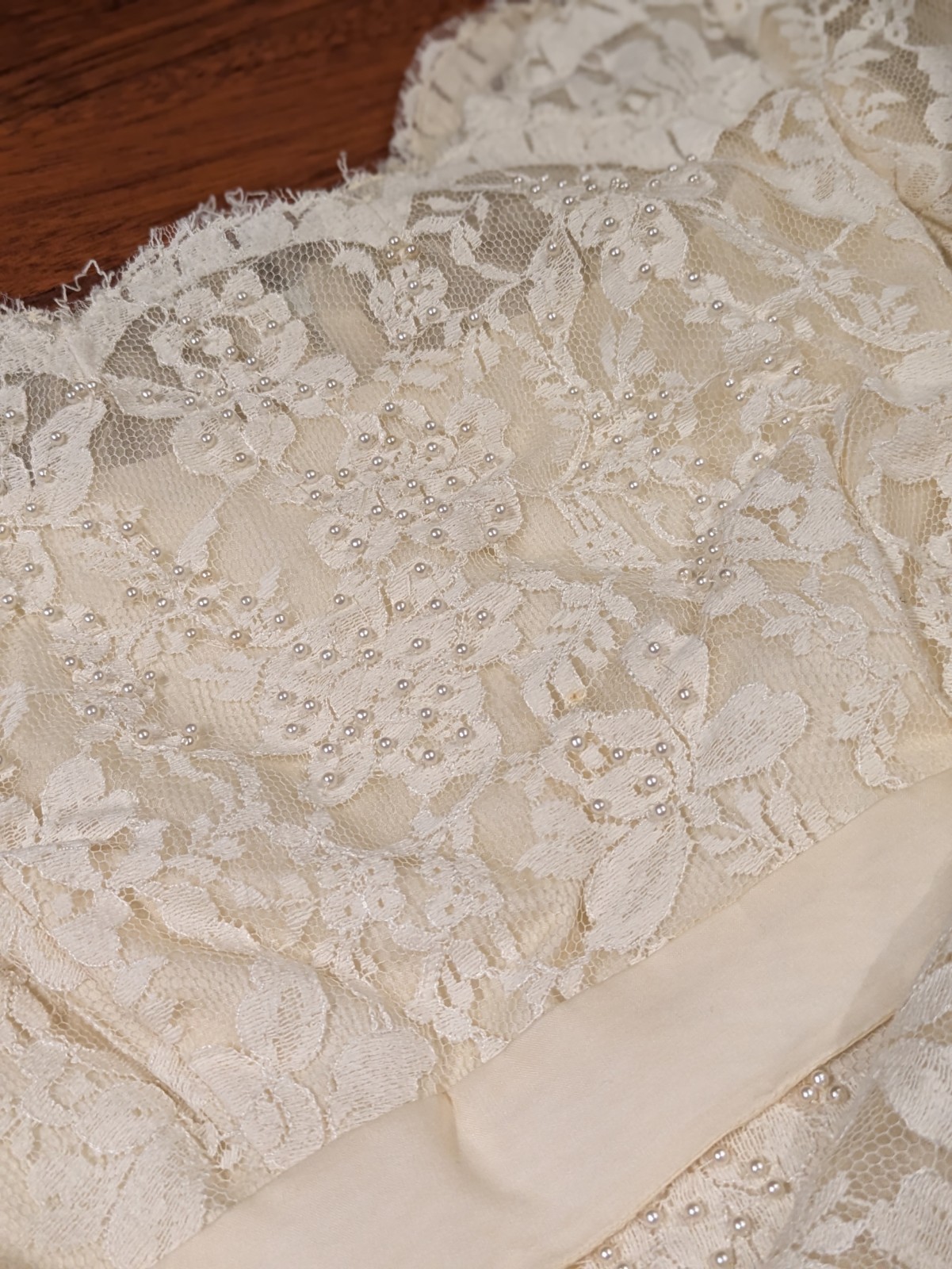 Vintage ILGWU Wedding Dress Womens XS Ivory Lace Long Sleeve Union Made USA