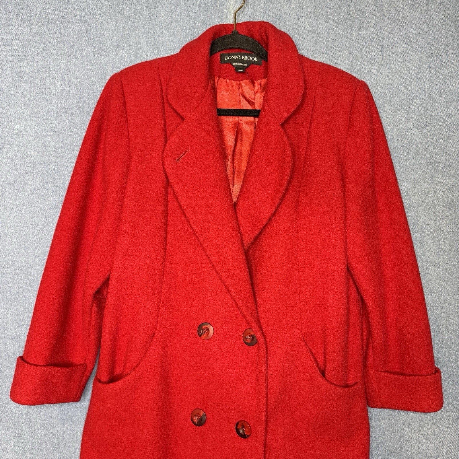 Vintage 80s Donnybrook Womens Red Wool Double Breasted Coat 10 Petite