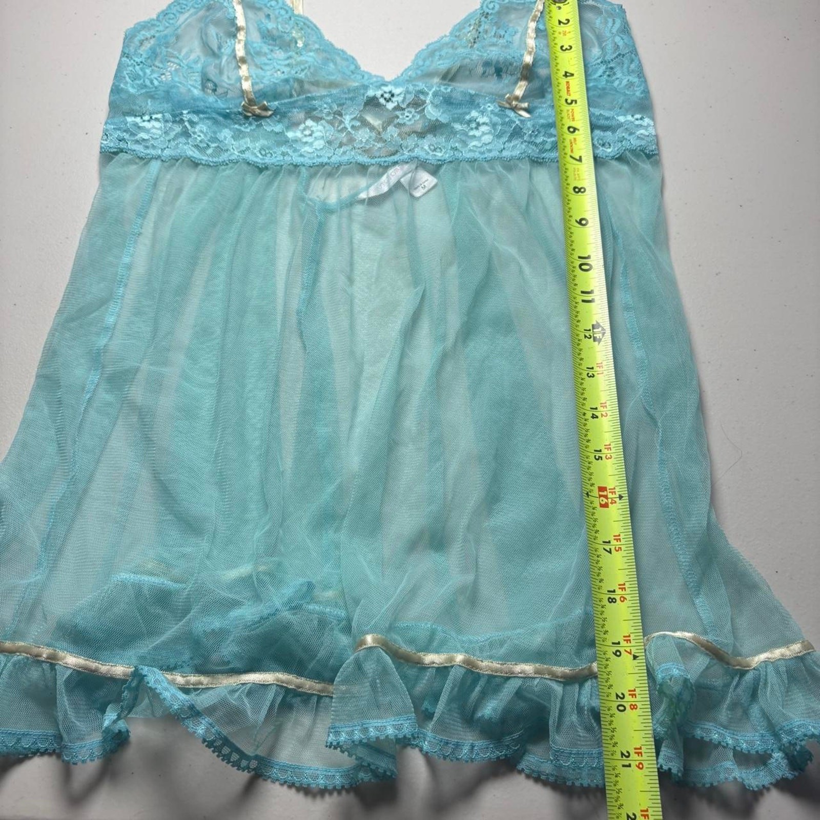 Y2K Victoria’s Secret Aqua Blue Sheer Lace Babydoll Chemise