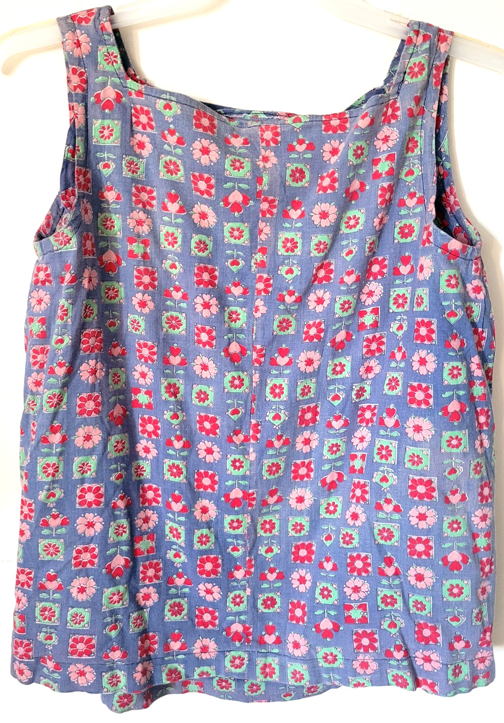 Vtg Maternity Hand Sewn Blue Floral Print Loose Tank Top S/M SZ 10? Unbranded