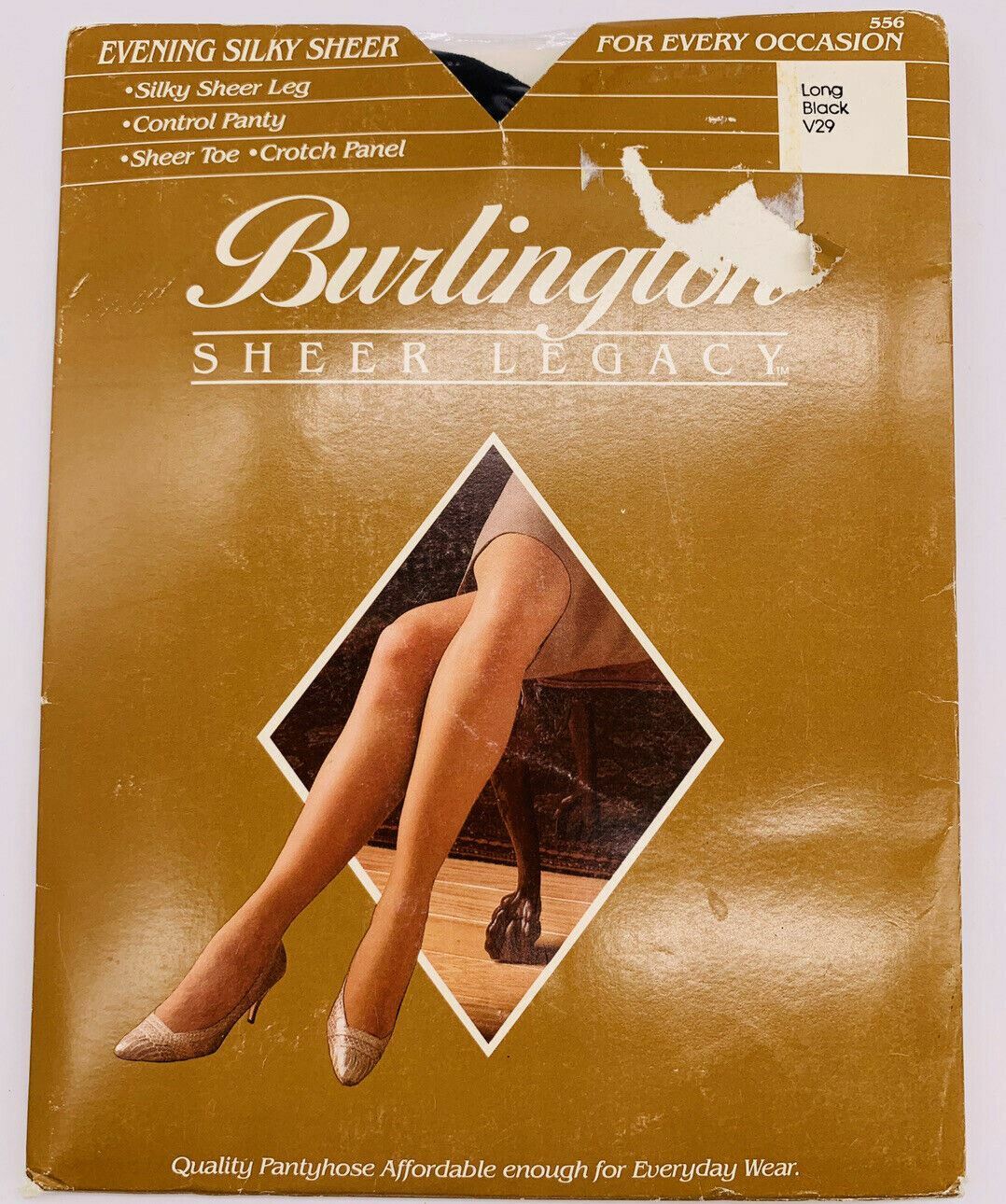 Burlington Sheer Legacy Long Black V29 Pantyhose Sheer Toe Control Panty