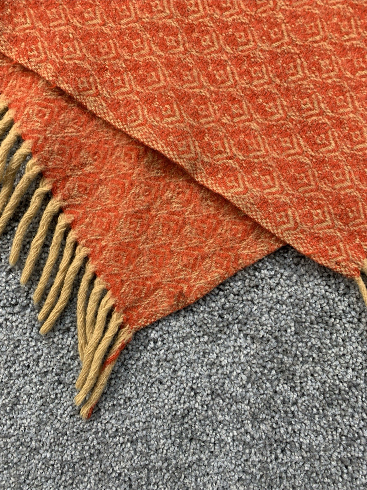 Vintage 60s 70’s Homemade Wool Cape/Poncho Orange W/ Gold Tassels Boho Hippie
