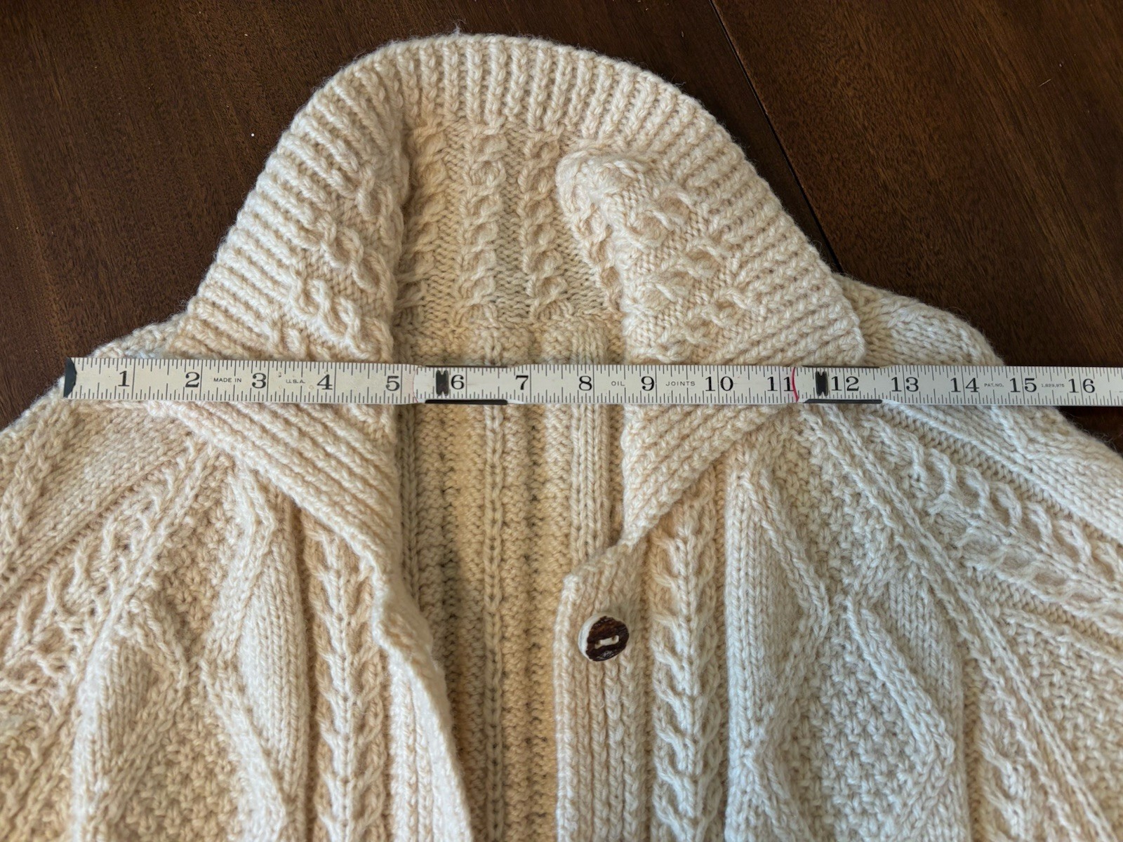VTG 1970s Sweater Ivory Cream Cable Knit Cardigan Button XS B32″