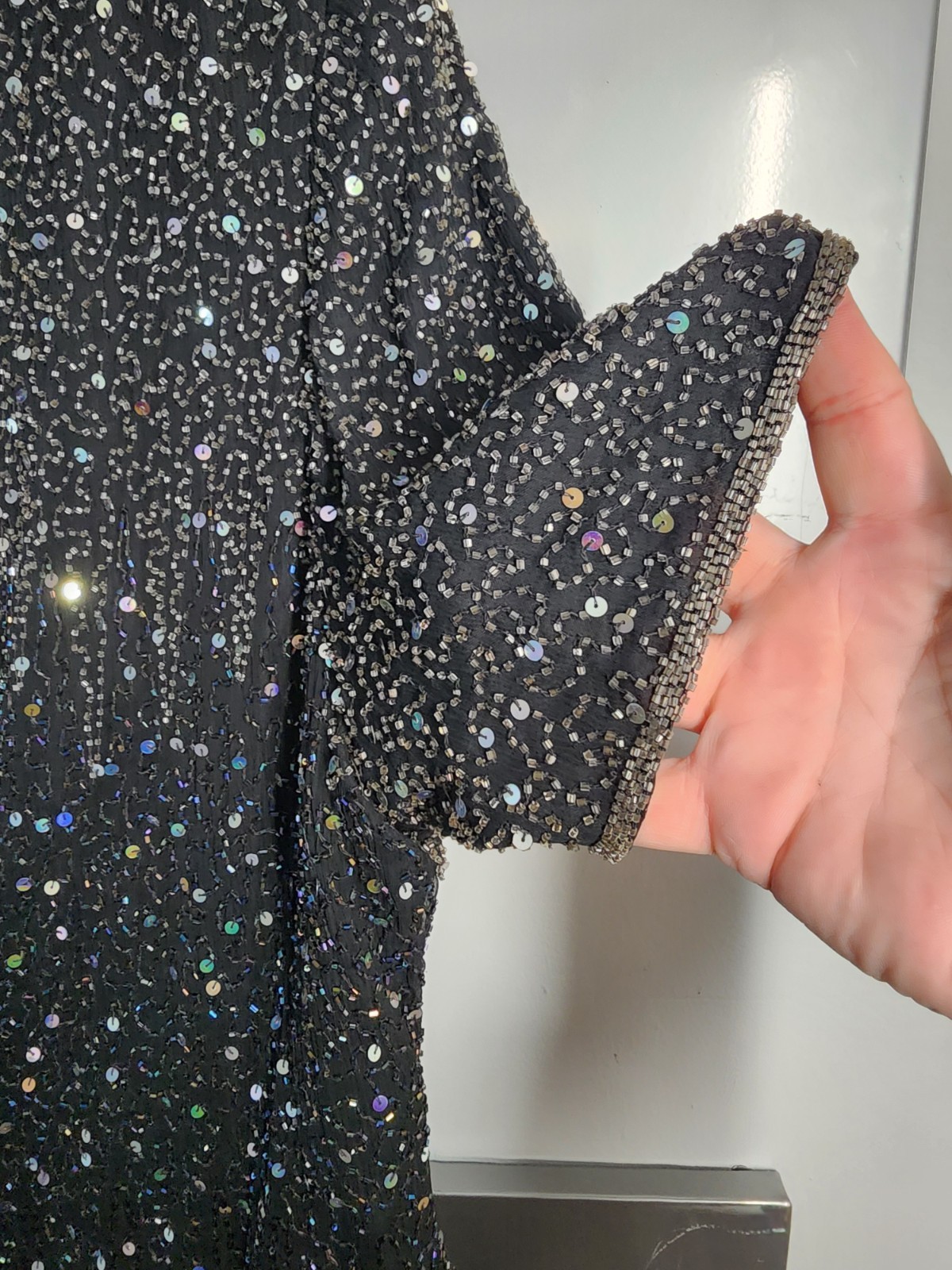 Vtg Patra Stenay 1x Silk top Black Sequin Beaded Silk Evening Blouse Glam Whimsy