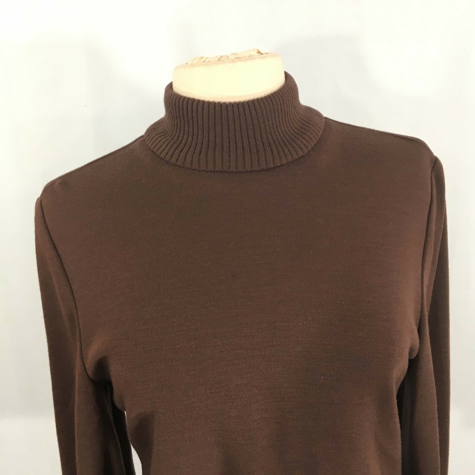 William Pearson Vintage 70s 80s Womens Brown Mock Neck Knit Top, Zip Back Shirt