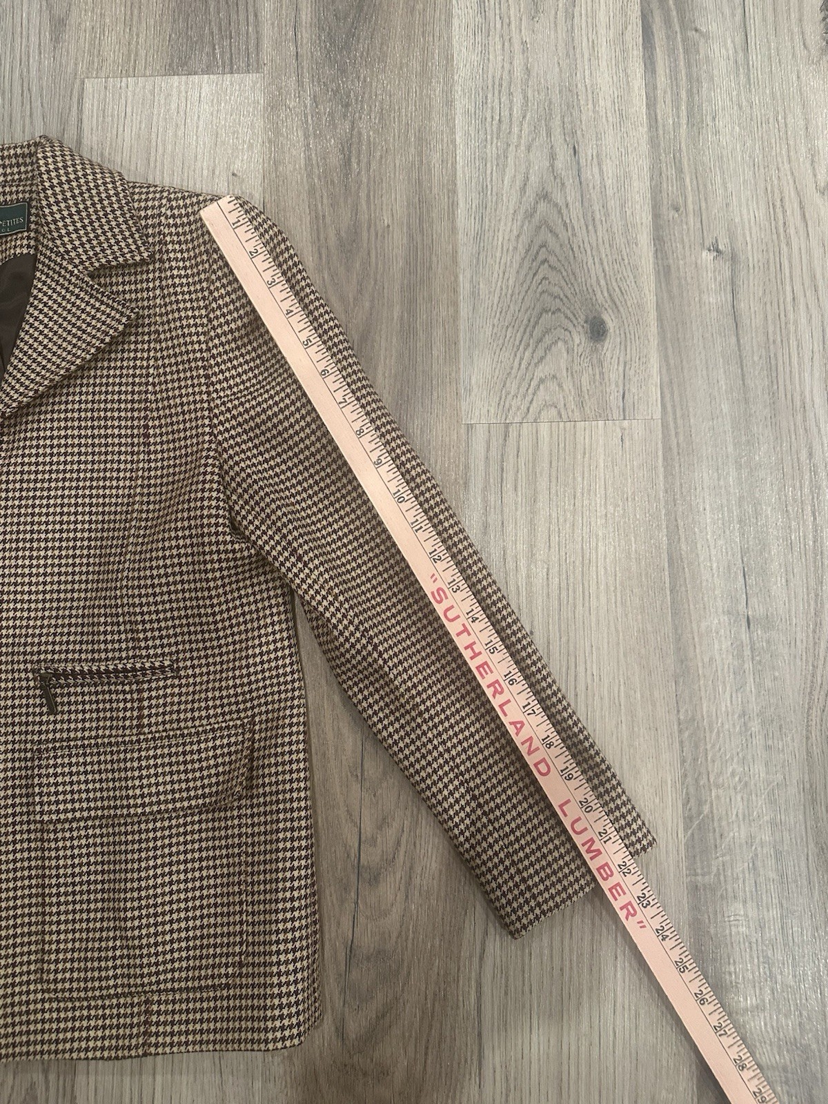 Vintage Embassy Row Petites Brown Plaid Wool Blazer Zip Jacket Houndstooth Sz 6P