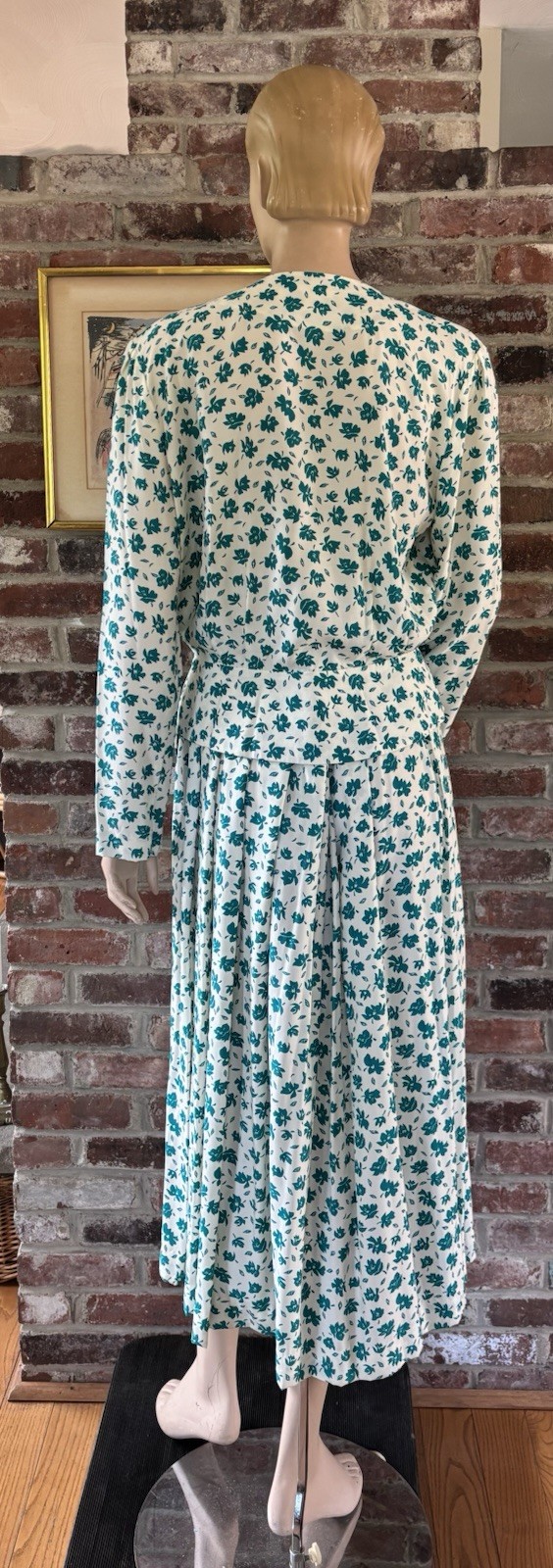 80’s green & white floral matching top and midi skirt