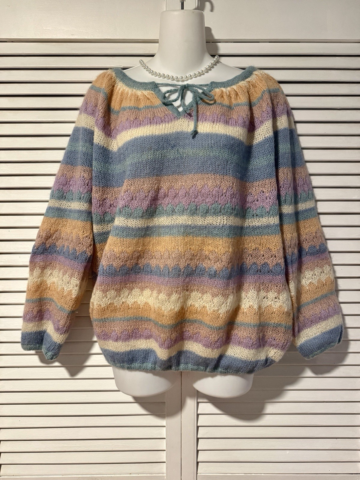 VTG 70S Boho Reneé Tener Neiman Marcus Pastel Mohair Wool Sweater Sz Lg USA