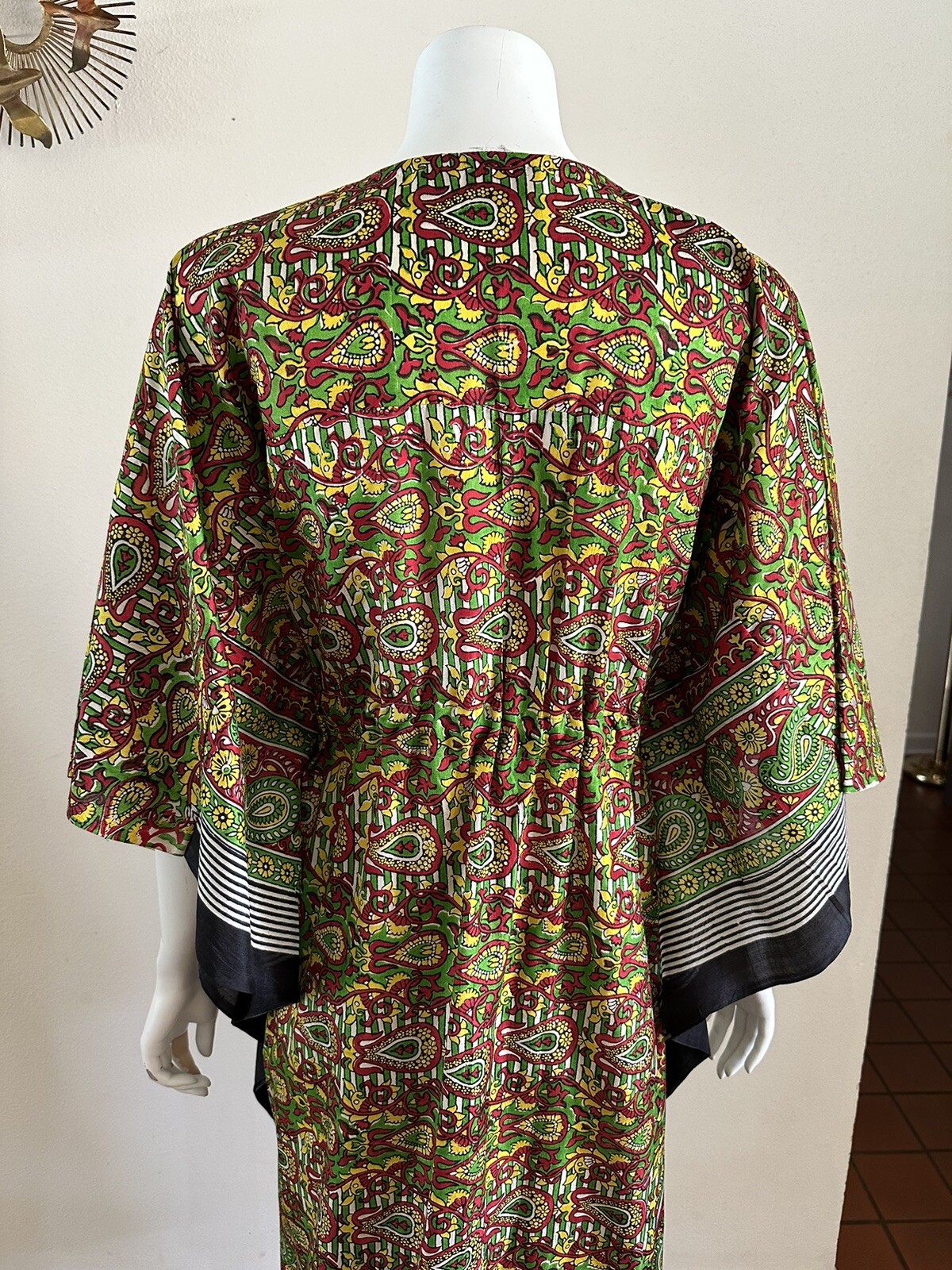 70s Handfabs Indian Block Print Caftan Dress Maxi Mumu Beach Cabana Pool 80s VTG