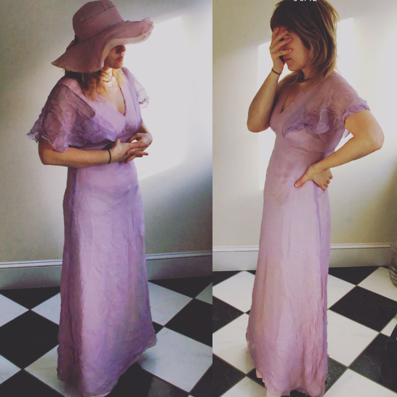 1970s vintage dress + HAT pale purple handmade magic SMALL maxi vtg summer fun