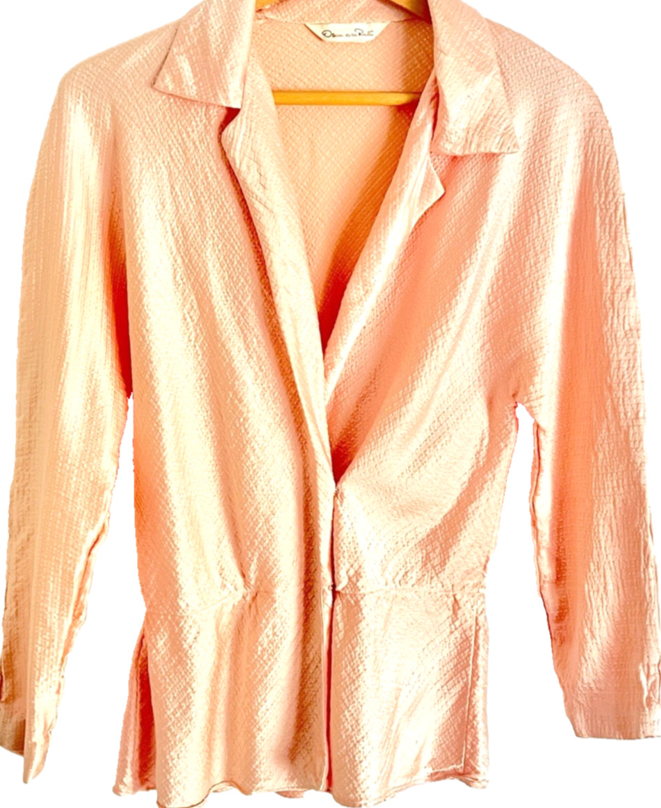 1970s Oscar de la Renta Blush Pink Silk Evening Jacket Cocktail Wedding Formal