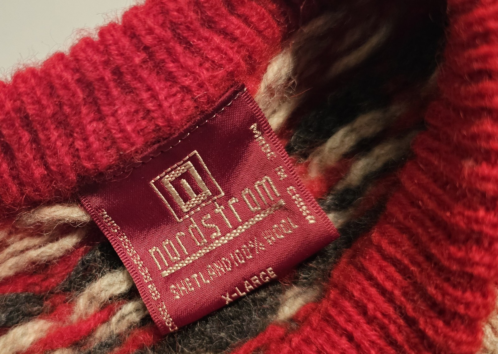 Vtg Nordstrom Sweater Red & Green Knit Shetland Wool Long Sleeve Pullover- XL