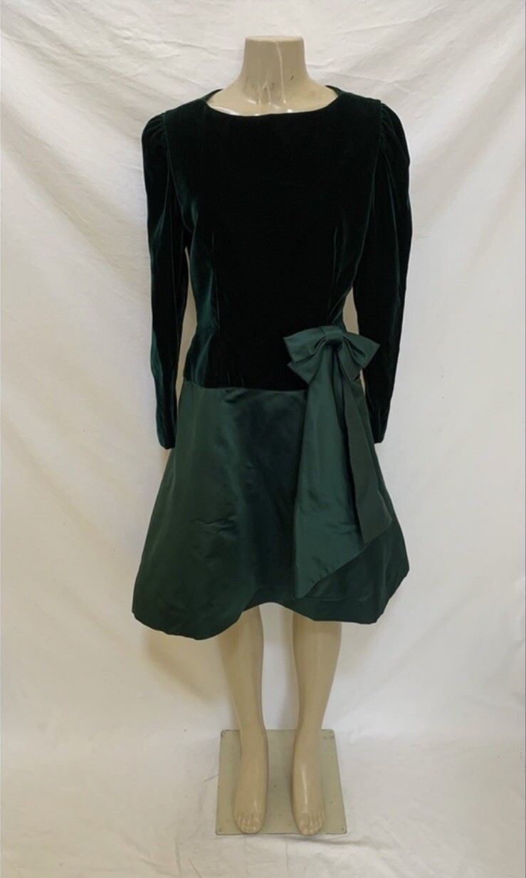 VTG Arnold Scaasi Boutique For I.Magnin Size 12 Green Long Sleeve Holiday Dress