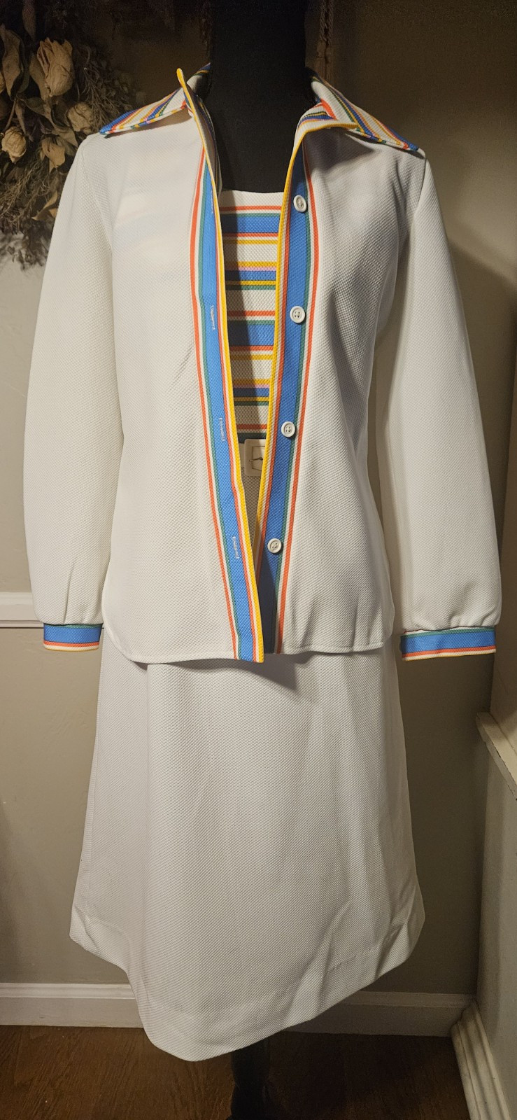 Vintage 1970s Multi-color 3 Piece Dress Suit By Vivente