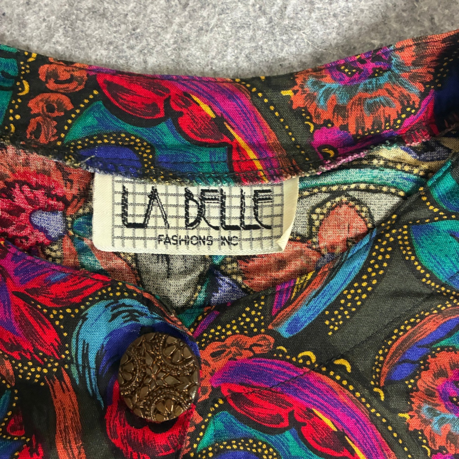 Vintage La Belle Fashions Small Cropped Paisley Floral Jacket Multi Color Button
