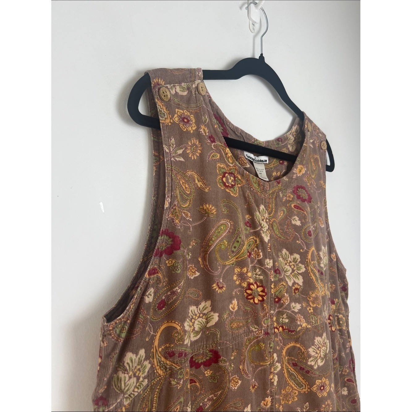 VTG Serengeti Large 90s Cottagecore Floral Corduroy Jumper Dress Pockets