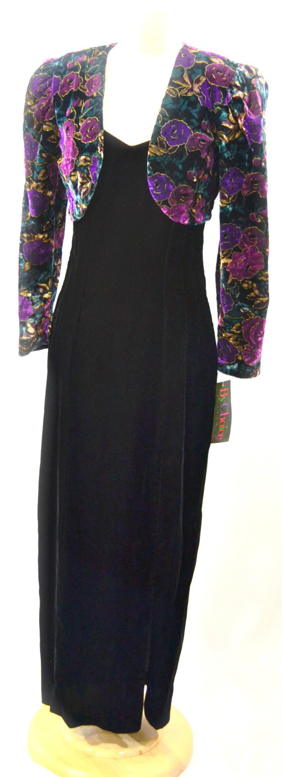 By CHOICE CALIFORNIA Velvet Dress VTG. 80s formal gown bolero jacket glam 7 NWT