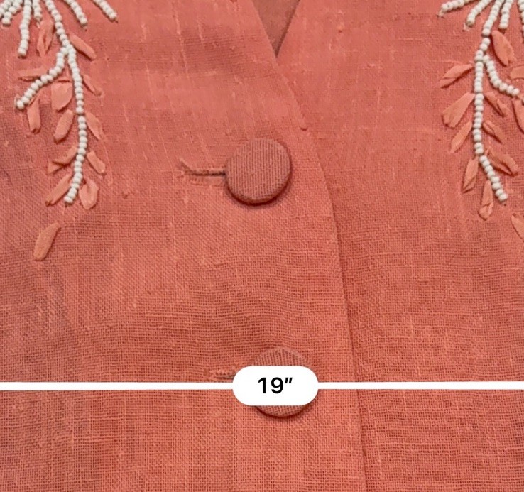 Vtg 1960s Pink Linen Rayon Dress Hand Beaded Embroidered Lady Petite 18 1/2