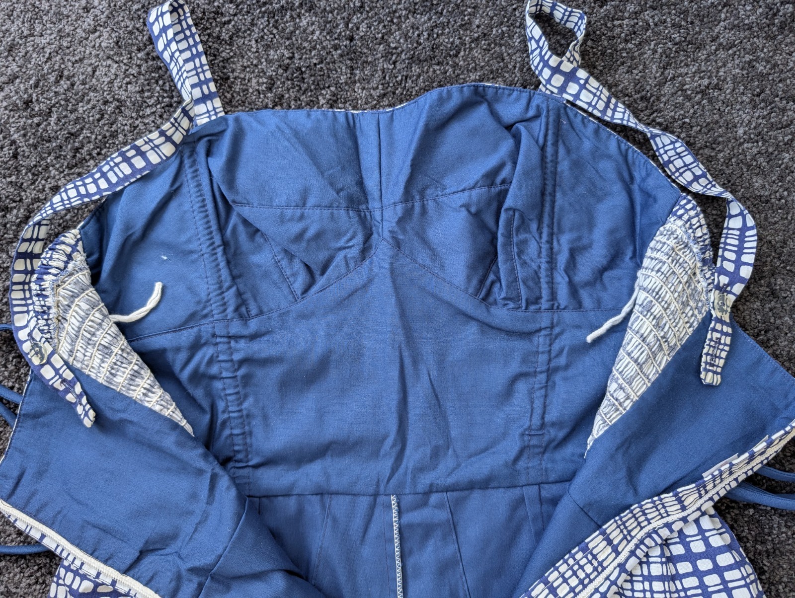 Gabor NY 1960s Vintage Blue White Plaid Swimsuit Playsuit Cotton Metal Zipper M