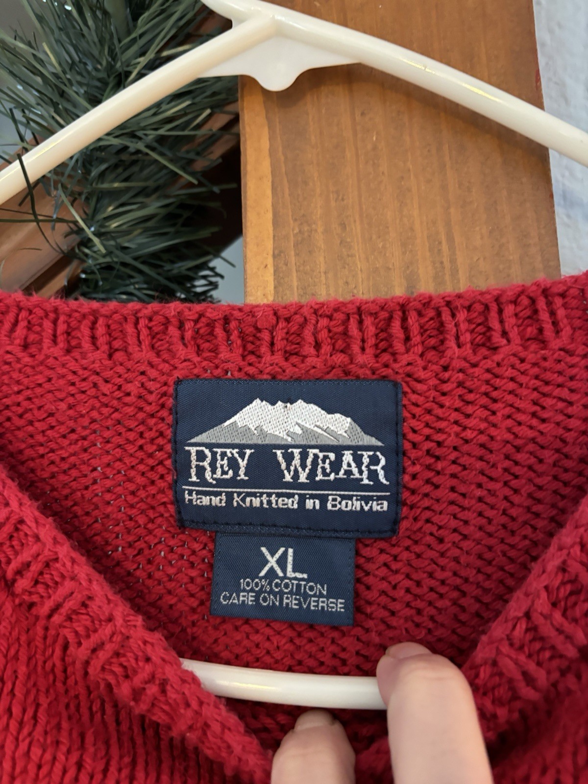 Vintage Rey Wear 100% Cotton Hand-Knit Sweater Cat Christmas Holiday winter XL
