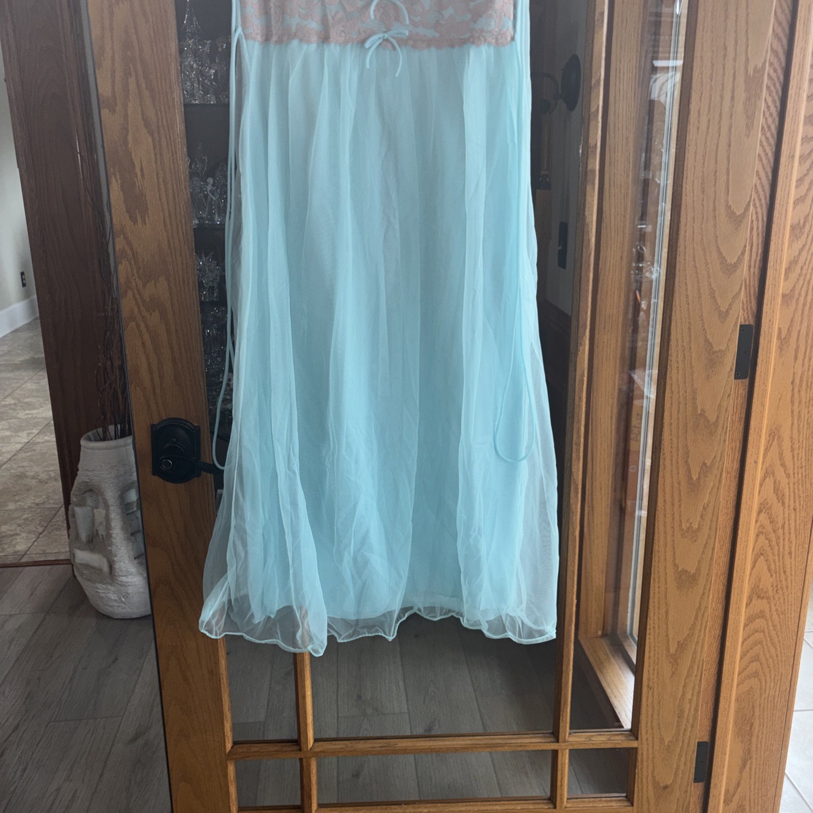Vintage Avian Aqua Nylon Lingerie Nightgown Medium
