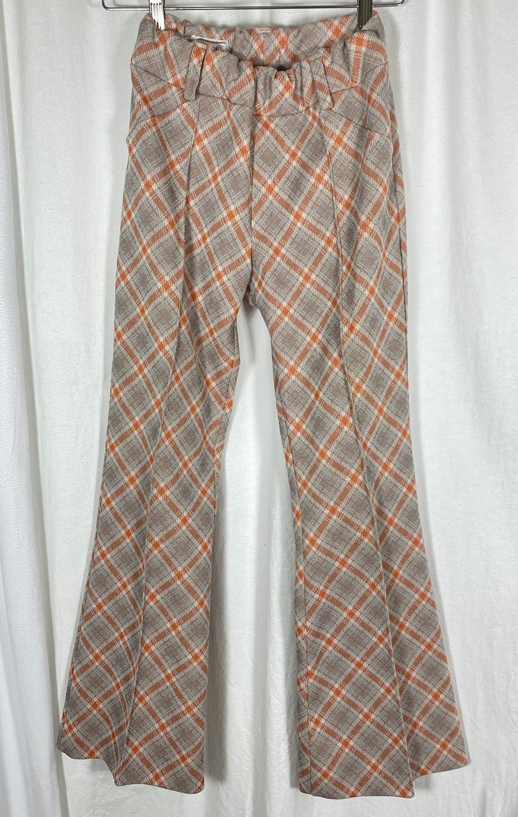 Vintage Womens H Bar C California Ranchwear Plaid Bell Bottom Pants Double Knit