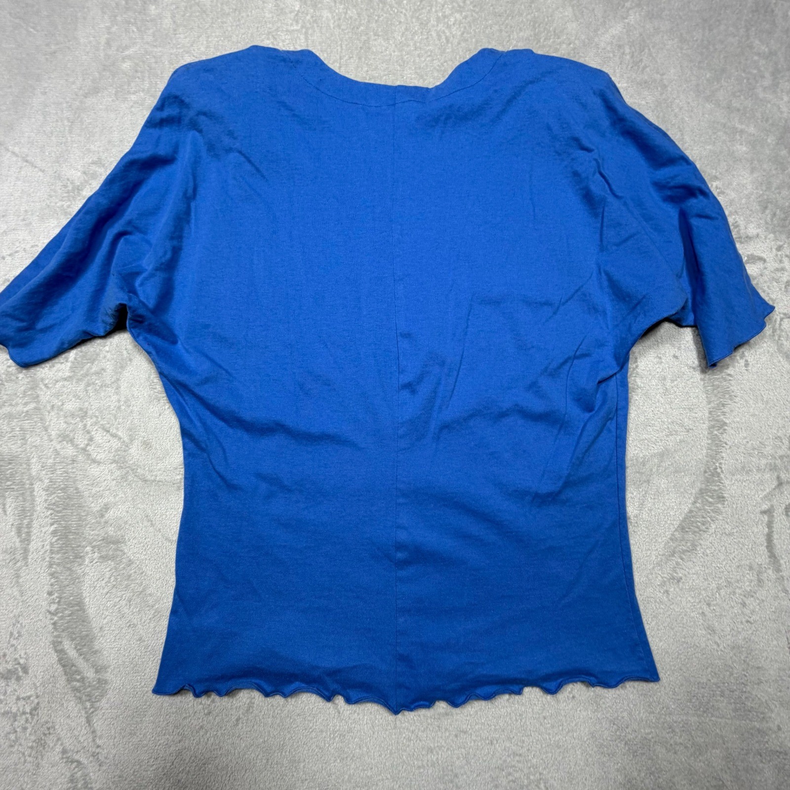 Vintage Nina St Claire Blue Cotton Batwing Lettuce Hem Top Size L 90s Minimalist