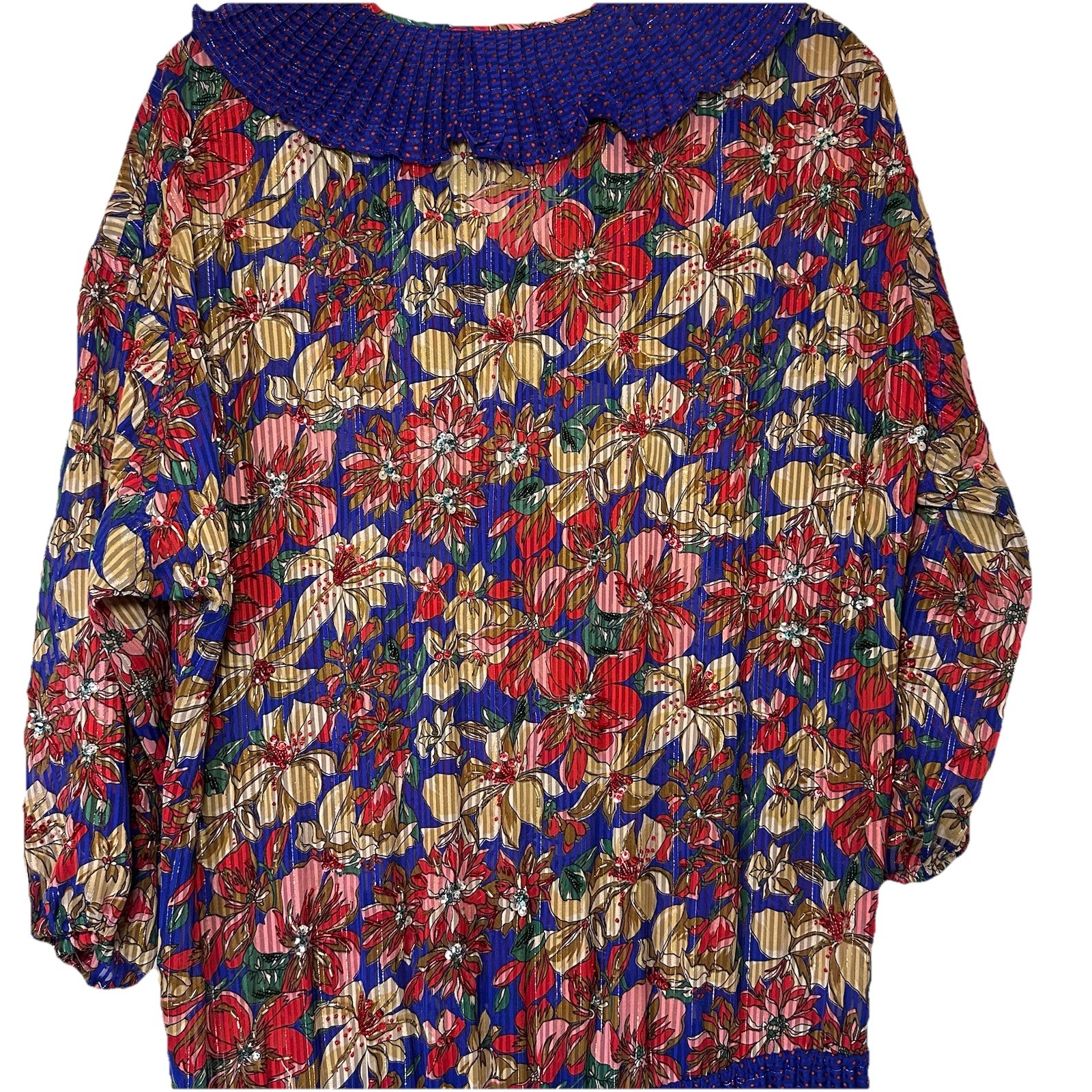 Diane Freis Drop Waist Dress XL Vintage Long Maxi Beaded Floral Ruffle Neckline
