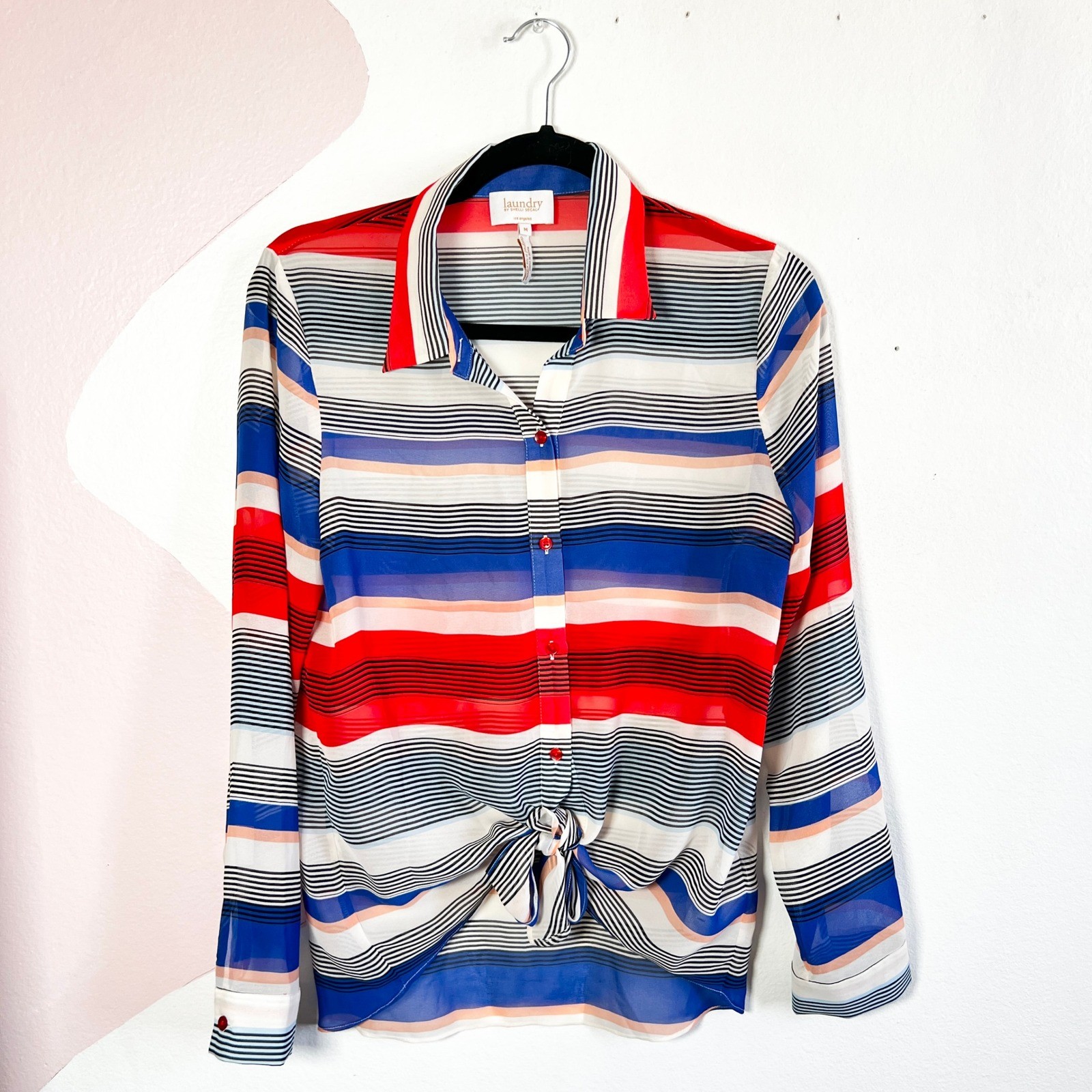 Laundry by Shelli Segal Top Women’s Medium Sheer Striped Blouse Retro
